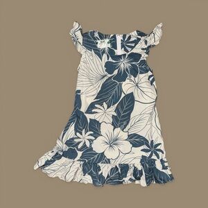 Two Palms Little Girl Size 4 Blue Tropical Floral Ruffle Sundress Made in Hawaii